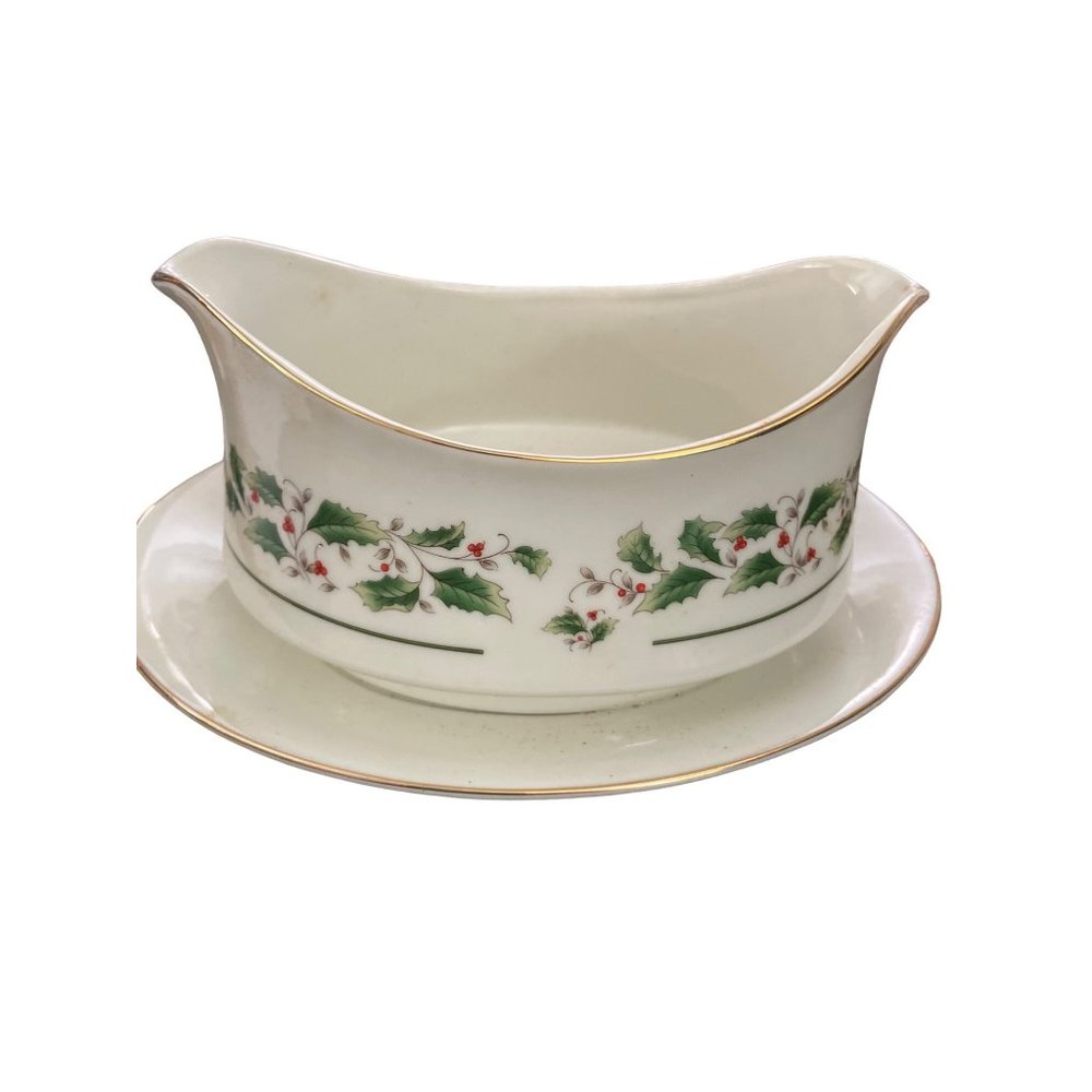 Porcelain wave gravy boat with attached saucers - Picture 2 of 5